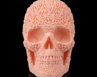 Bloom of Doom | 3D Printed Floral Skull Sculpture, Rose Skull Decor, Gothic Home Accent