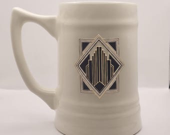 Custom Geometric Stoneware Beer Stein – 17oz Modern Barware with 0.4mm Tactile UV Prin