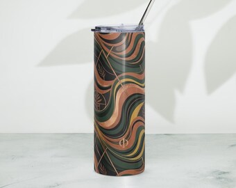 Monstera Leaf Tumbler | Retro Boho Botanical 20oz Insulated Travel Mug | Terracotta Sage Green Cup