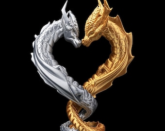 Intertwined Dragon Heart Sculpture | 3D Printed Gothic Decor | Fantasy Cake Topper