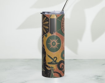 Abstract Floral Tumbler | Mid Century Plant 20oz Insulated Travel Mug | Earthy Nature Cup