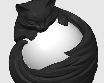 Cozy Sleeping Cat Sphere Lamp | 3D Printed Feline Night Light | Custom Color