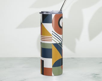 Bauhaus Square Circle Art Tumbler | Mid Century Modern Terracotta/Navy 20oz Insulated Travel Mug