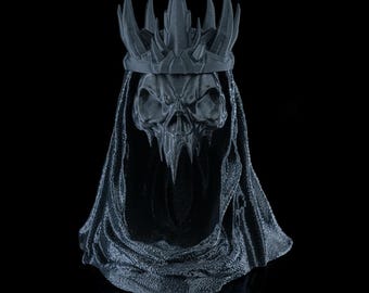 Night King Trinket Dish | 3D Printed Gothic Skull Catchall, Dark Fantasy Desk Decor