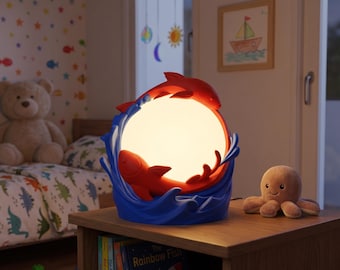 Twin Fish 3D Printed Zen Table Lamp | Artistic Koi & Wave Design Light