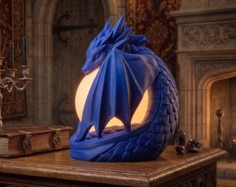Guardian of the Light: 3D Printed Sphere Table Lamp | Gothic Home Decor | Dragon Sculpture