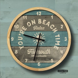 Personalized Beach Time Wood Wall Clock - 12&quot; Diameter