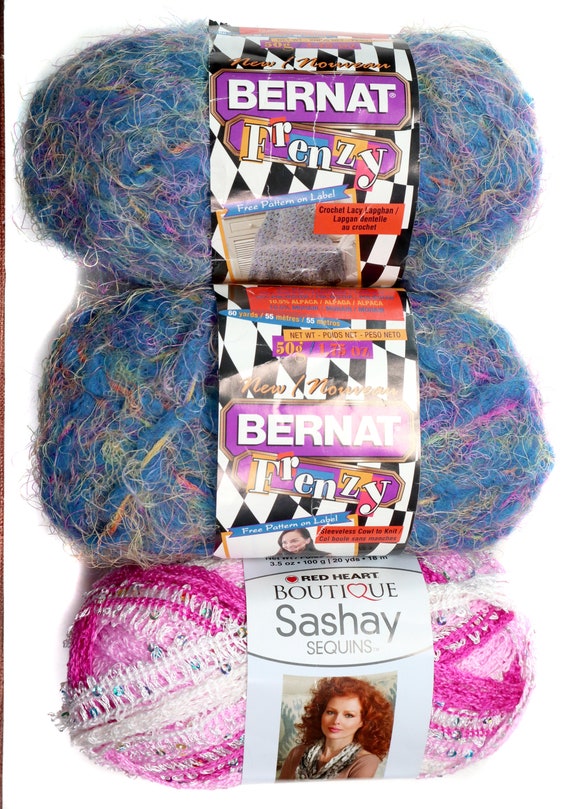 Bernat Frenzy Sashay Sequins Eyelash Knitting Crocheting Yarn Lot of Three Etsy