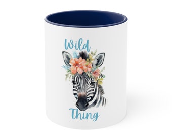 Taza de café con acento de cebra, 11 oz, patrón de cosas salvajes, regalo para amantes de los animales, taza única