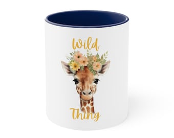 Taza con estampado de jirafa Wild Thing, taza de café de 11 oz, regalo para amantes de los animales, taza temática de safari, regalo de café divertido