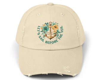 Naveguemos ante la gorra angustiada del velo, sombrero de béisbol náutico, sombrero unisex, gorra de boda en la playa, regalo de gorra de novia