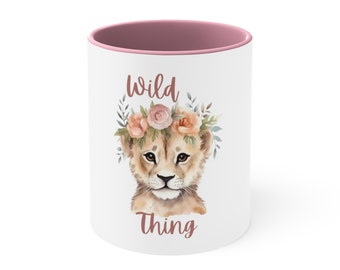 Taza Wild Thing Lion Cub, taza de café de cerámica de 11 oz, taza con estampado animal, vajilla Safari
