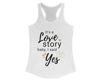 Love Story Bride Racerback Tank, Women's Ideal Tank Top, Wedding Tank, Bridal Shower Gift, Romantic Tank, Bride To Be Gift