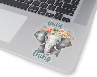 Wild Thing Elephant Kiss-Cut pegatinas, pegatina amante de los animales, calcomanía del ordenador portátil, pegatina del planificador, tema de la selva