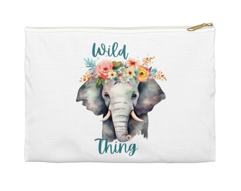 Bolsa de accesorios Wild Thing Elephant, regalo amante de los animales, estuche de lápiz de lona, bolsa de maquillaje con cremallera, regalo para ella