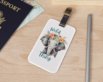 Etiqueta de viaje de elefante de cosa salvaje, etiqueta de equipaje, regalo de amante de los animales, accesorio de mochila, etiqueta de maleta linda