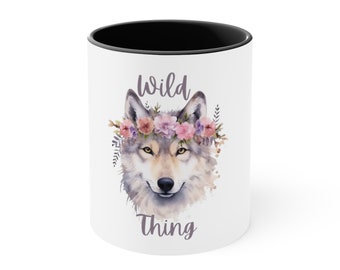 Taza de café con acento de lobo, taza de cosa salvaje, taza amante de la naturaleza, regalo amante de los animales, taza única