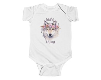 Traje de cuerpo para bebé Wild Thing Wolf, Baby Jersey Onesie, regalo de amante del lobo, traje de bebé con estampado animal, lindo regalo para bebé