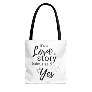 Love Story Bridal Tote Bag, All Over Print (AOP), Wedding Tote, Bridal Shower Gift, Bride Gif