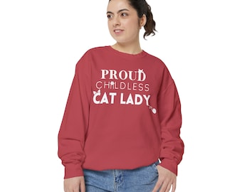 Proud Childless Cat Lady Sweatshirt Kamala Harris 2024, Unisex Garment-Dyed Tee, Funny Cat Lover Gift, Political Graphic Tee
