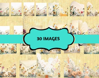 Imágenes prediseñadas de prado de flores silvestres: 30 gráficos PNG de flores de verano (descarga digital)