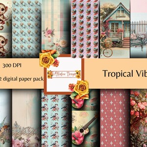 Tropical Vibe Junk Journal, Scrapbook, Digital Paper, Background, and Empherema Kit Creative Pages