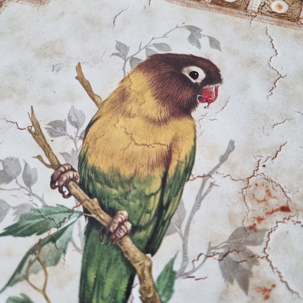 Vintage - Wall tile with lovebird in wooden frame