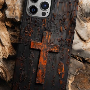 Rustic Cross Phone Case, Tough Cases for Men, Unique Christian Gift, iPhone 16 15 14 13 Gothic Religious Phone Cover Dad Guy Gift Father