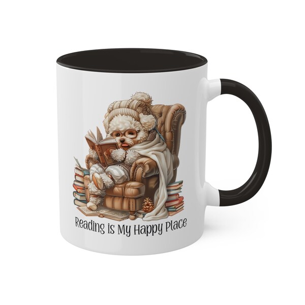 Reading Mug Poodle Book Lover Gift Idea Mom Her Grandmother Reader Novel Coffee Tea Cup Colorful Animal Hobby Collector Bookstore Comfy Cozy