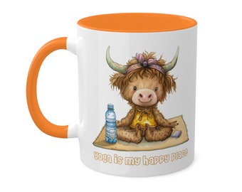 Yoga Highland Cow Mug 11oz Cow Lover Gift for Yoga Enthusiasts Mom Her Grandmother Coffee Tea Cup Colorful Animal Lover Collector Mug Yogi's