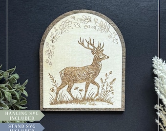 Vintage Deer Decor | Wall Art or Stand-Up Photo Frame Display | Rustic Animal Illustration | Laser Cut Ready Display File | Digital Download