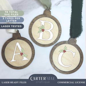 Alphabet Christmas Ornament / Gift Tag SVG Set | Score Only, Engrave, or Mixed | Full A–Z Monogram Collection | Laser Ready File