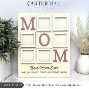 Marco de fotos para mamá SVG / Archivo de corte para 6 fotos / Diseño láser personalizable / Regalo perfecto para el Día de la Madre / Descarga digital