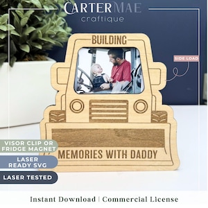 Fichier laser SVG - Construire des souvenirs avec papa - Cadre bulldozer pour la fête des pères | Cadeau pour papa | Cadre photo personnalisé | Cadre photo 2 x 3