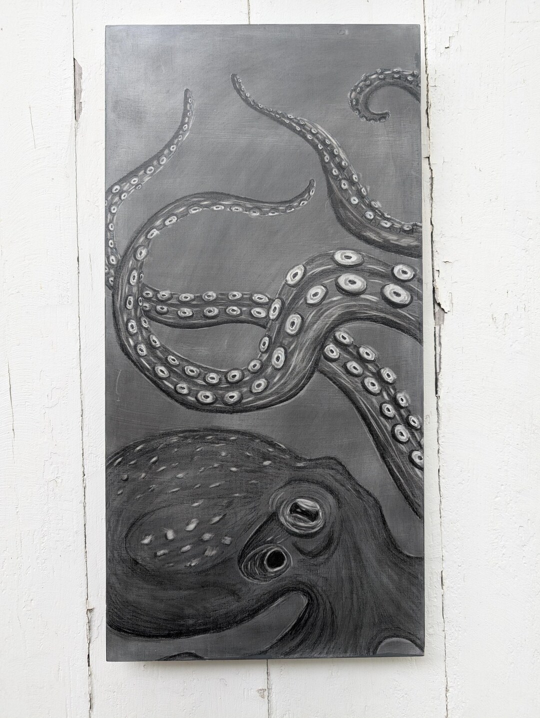 Graphite Octopus Drawing – Deep Cradled Wood Panel Art (ready to Hang ...