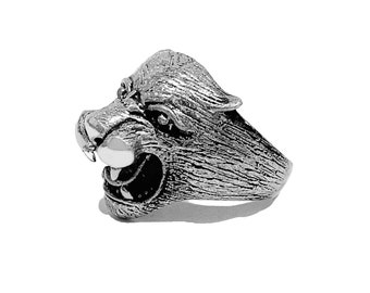 Bear Head Silver Ring