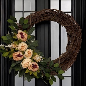 Pink and Cream Peony Grapevine Wreath