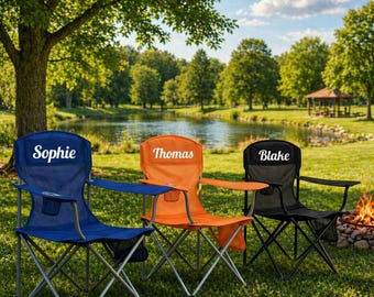 Custom Folding Camping Chairs With Name , Custom Foldable Outdoor Chair | Portable Camp Chair with Cup Holder | Gift for Camping Lovers