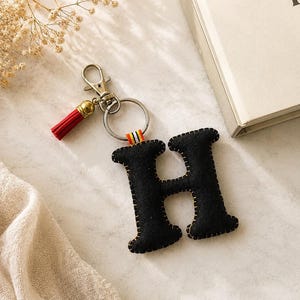 Personalized Felt Letter Keychain, Custom Initial Keychain, Monogram Bag Charm, Hand Stitched Alphabet Keyring, Gift for Her