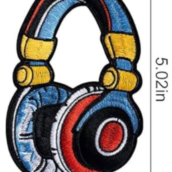 Music Lover's Tri-Color Headphones Iron-On/Sew-On Patch Appliqué for Clothing and Crafts