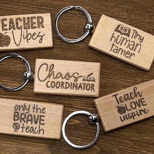 Personalized Wooden Teacher Keychain Custom Teacher Gift Engraved Teacher Appreciation End of Year Gift Custom Keyring Teacher Name Keychain