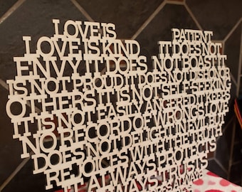 Love is Patient Wood Shelf Sitter, 1 Corinthians 13:4, Christian Valentine Decor