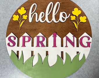 Hello Spring Sign Spring Welcome Sign Spring Home Decor Spring Door Hanger Spring Porch Decor