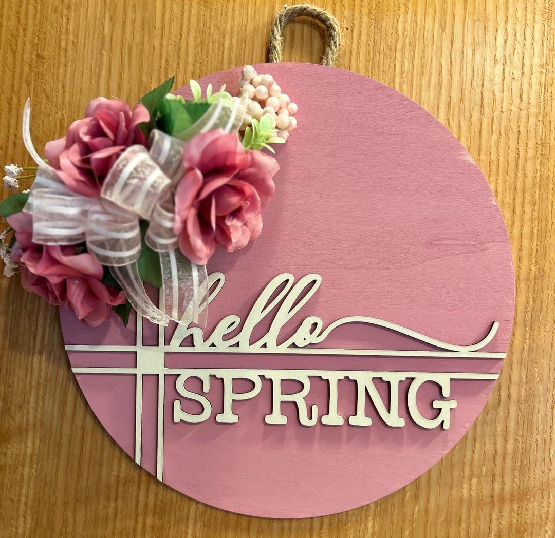 Pink Floral Welcome Sign, Spring Door Hanger, Floral Porch Sign, Floral ...