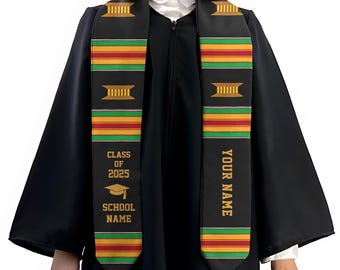 Personalized African American Stole, Kente Graduation Sash, Class of 2025 Kente Stoles Sash, African Graduation Stole Gift ID-0415-LKFI