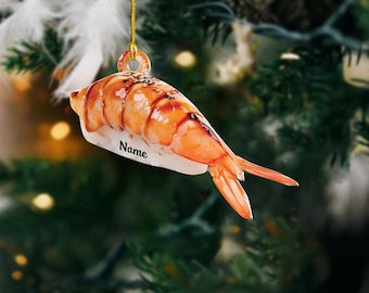 Sushi Ornament, 2D Flat Christmas Ornament, Shrimp Sushi Christmas Hanging Decor, Loved Sushi Ornament, Sushi Xmas Holiday Gift ID-1113-KKYD