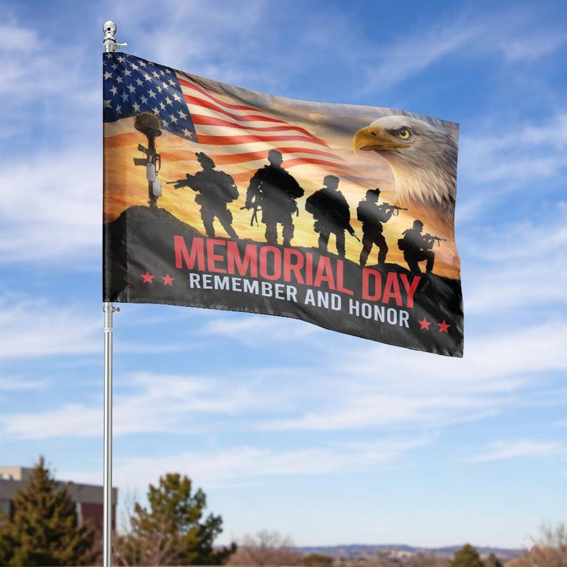Memorial Day Remember and Honor Flag Soldier Bald Eagle Sunset American ...