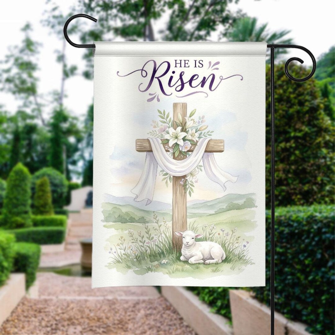 Spring Jesus Sign He is Risen Spring Flag Jesus Cross Christian Church Decor Religious ...