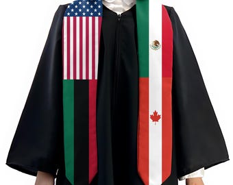 Estola de graduación personalizada con cuatro banderas, banda de graduación de la nación, estolas de la clase 2025, estolas de graduación con banderas mixtas TD-0411-LHQJ