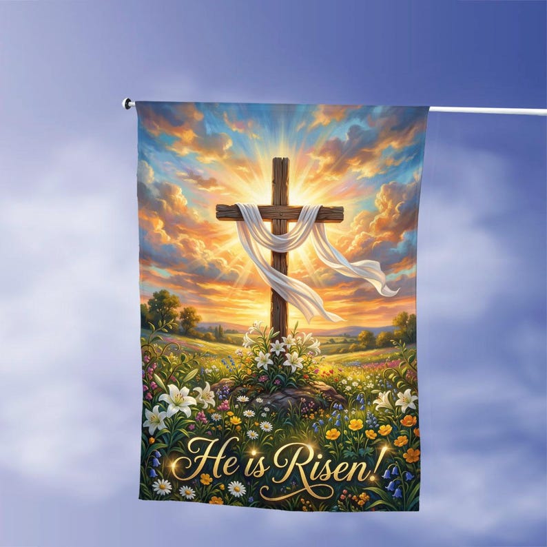 Jesus Resurrection Flag, Easter Garden Sign, Christian Yard Banner, He ...
